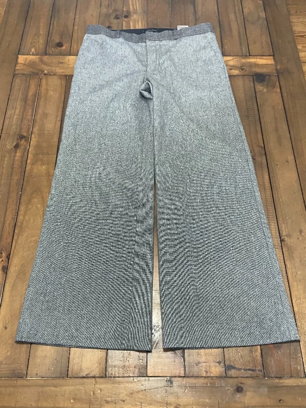 Banana Republic Herringbone Tweed Wide-Leg Trousers - Gray/Black -‎ Size 14